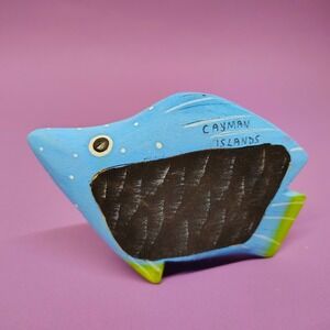 Hand Carved Wood Tropical Fish Cayman Island Travel Souvenir Blue 3" Tall Kitsch